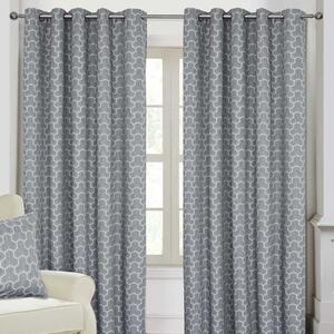 Grey Geometric Jacquard Blackout Eyelet Curtain Pair, 66 x 72"