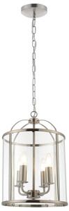 Hanging 4 light Hall Ceiling Lantern in Satin Nickel with Glass Panels