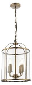 Hanging 4 light Hall Ceiling Lantern in Antique Brass with Glass Panels