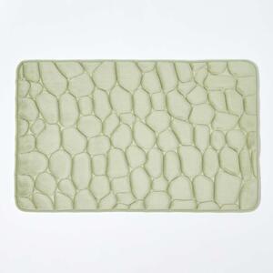 Homescapes Soft Cushioning Memory Foam Sage Green Pebble Design Bath Mat, 50 x 80 cm, Machine Washable, Super Absorbent, Non-Slip Rubber Reverse