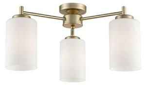 F2387-3 Three Light Flush Ceiling Light In Matt Gold With Opal Glass Shades