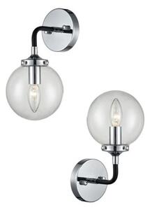 Franklite Reaction FL2369/1 One Light Wall Light In Matt Black And Chrome With Clear Glass Sphere