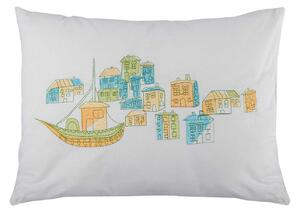 Green and White Decorative ‘Embroidered Harbour’ Scatter Cushion, 30 x 40 cm