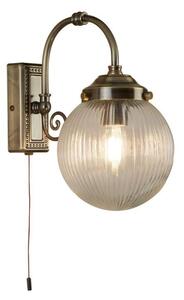 Searchlight 3259AB Belvue One Light Wall Light In Antique Brass With Round Ribbed Glass Shade