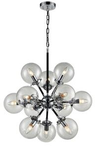 Franklite Reaction FL2369/12 Twelve Light Ceiling Light In Matt Black/Chrome With Clear Glass Sphere