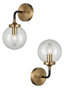Franklite Reaction FL2370/1 One Light Wall Light In Matt Black And Gold With Clear Glass Sphere