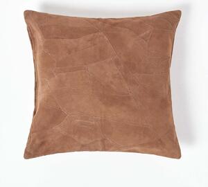 Homescapes Tan Brown Real Leather Suede Cushion with Feather Filling