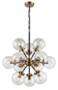 Franklite Reaction FL2370/12 12 Light Ceiling Light In Matt Black/Gold With Clear Glass Spheres