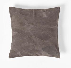 Homescapes Grey Real Leather Suede Cushion with Feather Filling