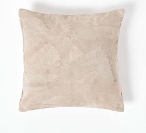 Homescapes Cream Real Leather Suede Cushion with Feather Filling