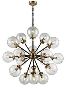 Franklite Reaction FL2370/18 18 Light Ceiling Light In Matt Black/Gold With Clear Glass Spheres