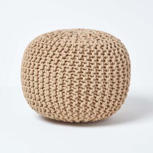 Homescapes Linen Knitted Cotton Pouffe Footstool Round 35 x 40 cm