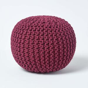 Homescapes Plum Knitted Cotton Pouffe Footstool Round 35 x 40 cm