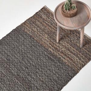 Grey Recycled Leather Handwoven Herringbone Rug, 90 x 150 cm