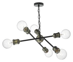 Dar BRI0654 Brigade 6 Light Pendant Light In Black And Antique Brass