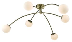 Dar PUG6475 Puglia 6 Light Semi Flush Ceiling Light In Antique Brass