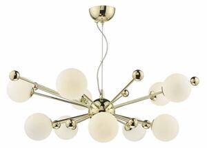 Dar URS2335 Ursa 10 Light Ceiling Pendant Light In Gold And Opal Glass