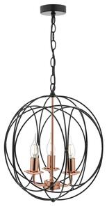 Dar PHO0322 Phoenix 3 Light Ceiling Pendant Light In Black And Copper
