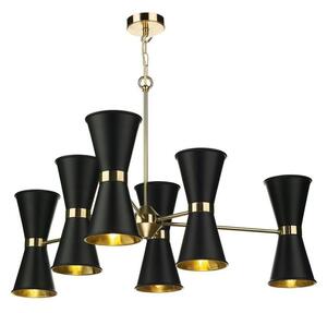 David Hunt Lighting HYD12 Hyde Twelve Light Ceiling Pendant Light In Polished Brass With Black Metal Shades