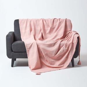 Homescapes Cotton Rajput Ribbed Pink Throw, 150 x 200 cm