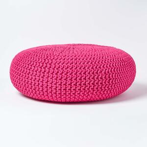 Hot Pink Knitted Cotton Large Round Pouffe Footstool 70 x 23 cm