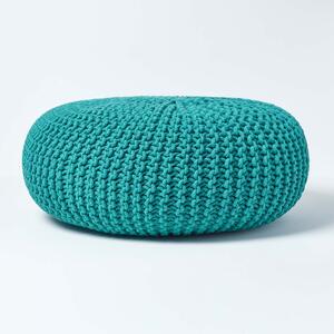 Teal Green Knitted Cotton Large Round Pouffe Footstool 70 x 23cm