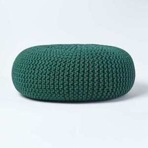 Forest Green Knitted Cotton Large Round Pouffe Footstool 70 x 23cm