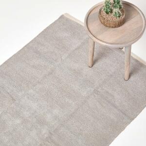 Light Grey 100% Cotton Plain Chenille Rug with Natural Trim, 60 x 100 cm