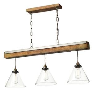 David Hunt Lighting ASP0329 Aspen Three Light Ceiling Bar Light In Wood Effect With Clear Glass Shades