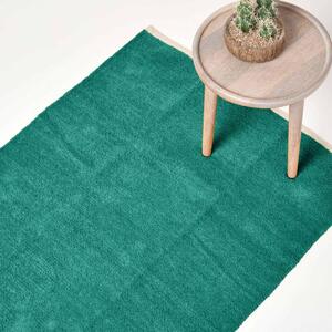 Teal Green 100% Cotton Plain Chenille Rug with Natural Trim, 60 x 100 cm