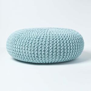 Pastel Blue Knitted Cotton Large Round Pouffe Foostool 70 x 23cm