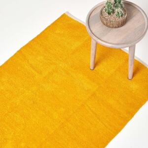 Mustard 100% Cotton Plain Chenille Rug with Natural Trim, 60 x 100 cm