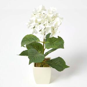 Small Cream Artificial Hydrangea Flower in Cream Pot, 38 cm Tall