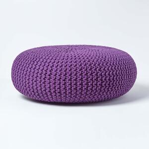 Deep Purple Knitted Cotton Large Round Pouffe Footstool 70 x 23 cm