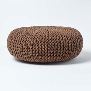 Chocolate Brown Knitted Cotton Large Round Pouffe Footstool 70 x 23 cm