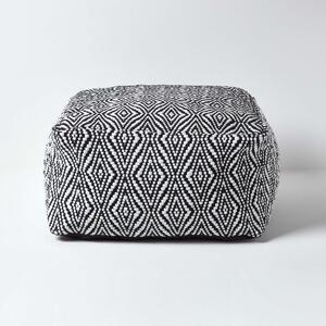 Trance Black and White Diamond Pattern Recycled Fibre Square Bean Filled Pouffe, 60 cm