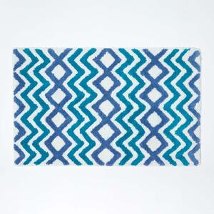 Homescapes Blue and Teal Chevron 100% Cotton Bath Mat, 50 x 80 cm, Machine Washable, Luxuriously Soft and Super Absorbent, Non-Slip Latex Reverse