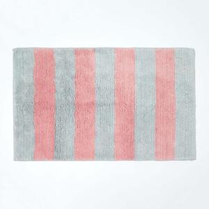 Homescapes Pink & Grey Striped 100% Cotton Non Slip Bath Mat