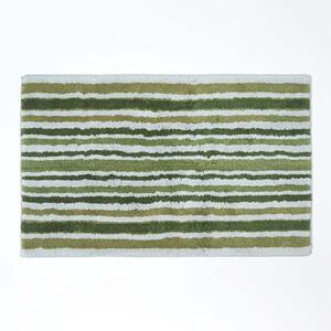 Homescapes Green Striped 100% Cotton Non Slip Bath Mat