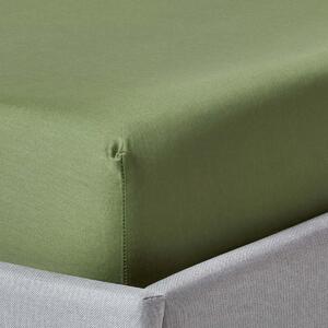 Homescapes 100% Organic Cotton 400 TC Single Fitted Sheet, 46 cm Deep, Moss Green, Elasticated, GOTS & OEKO-TEX Certified, Machine Washable