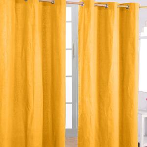 Cotton Plain Mustard Yellow Ready Made Eyelet Curtain Pair, 117 x 137cm