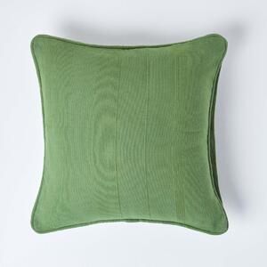 Homescapes Cotton Rajput Ribbed Dark Olive Cushion Cover, 45 x 45cm