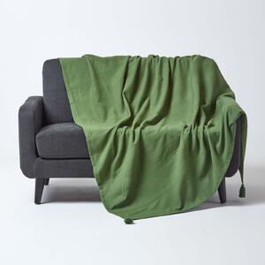 Homescapes Cotton Rajput Ribbed Dark Olive Throw, 150 x 200cm