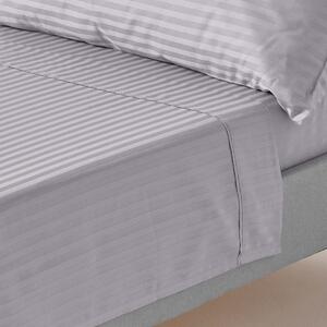 Grey Egyptian Cotton Satin Stripe Flat Sheet 330 TC, Double