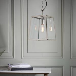 1 Light Ceiling Lantern Pendant In Bright Nickel Plate And Clear Glass