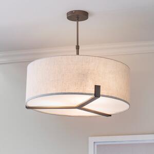 3 Light Ceiling Pendant Light In Brushed Bronze With Natural Linen Shade