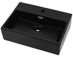 Basin with Faucet Hole Ceramic Black 51.5x38.5x15 cm