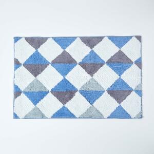 Blue & White Harlequin Pattern 100% Cotton Non Slip Bath Mat