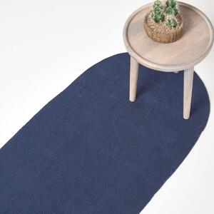 Homescapes Navy Handmade Woven Braided Oval Hallway Runner, 66 x 200 cm