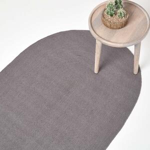 Homescapes Grey Handmade Woven Braided Oval Rug, 60 x 90 cm